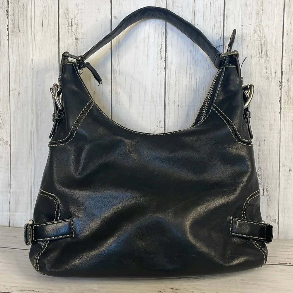 Michael Kors Black Leather Shoulder Bag w/White Contrast Stitching